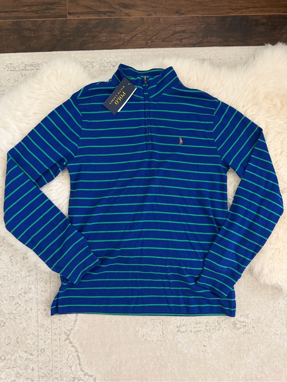Ralph Lauren Blue & Green Striped Long-Sleeve Quarter-Zip